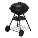 eSituro Holzkohlegrill Rundgrill Holzkohle-Grillwagen mit Rädern Deckel Standgrill Barbecue Grill für BBQ Garten Camping Balkon, Schwarz