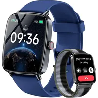 Smartwatch mit Telefonfunktion 1.85"HD Fitnessuhr Fitness Tracker Herzfrequenz/SpO2/Schlaf/IP68 Wasserdicht Sportuhr Schrittzähler Uhr für Androi... - Blau