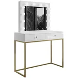 lookway Schminktisch, BLANCO GOLD mit Spiegel und Beleuchtung Weiß, Kristallgriff