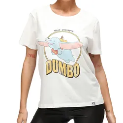 RE:COVERED X Disney Damen T-Shirt mit Dumbo-Aufdruck Baumwoll-Shirt Rundhals-Shirt RCDIF2068 Woll-Weiß - M