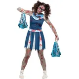 Smiffys Zombie Cheerleader Kostüm, Blau, mit Kleid & Puschel