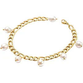 FIRETTI Fußkette mit Anhänger FIRETTI "Schmuck Geschenk Körperschmuck", gold (gelbgoldfarben, weiß), Fußketten, Damen, Edelstahl Perlen, Edelstahl, Perlen, mit Süßwasserzuchtperle