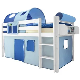 TICAA Hochbett Malte 90 x 200 cm Kiefer weiß blau