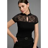 MELROSE T-Shirt taillierte Passform, mit Stehkragen, aus Jersey und Spitze: Gr. 44, schwarz, , 47086741-44