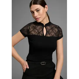 MELROSE T-Shirt taillierte Passform, mit Stehkragen, aus Jersey und Spitze: Gr. 44, schwarz, , 47086741-44