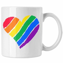 Trendation Tasse Trendation – Regenbogen Tasse Geschenk LGBT Schwule Lesben Transgender Grafik Pride Herz weiß