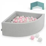 KiddyMoon Bällebad 90X30cm/200 Bälle Bällepool mit Bällen ∅ 7Cm für Babys Kinder Viertel Eckig, Hellgrau:Rosa/Perle/Transparent