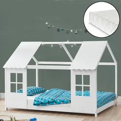 Halboffenes Kinderbett Tostedt mit Matratze 140x200 cm Weiß