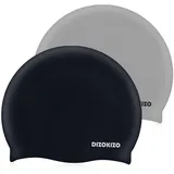 Dizokizo 2 Stück hochflexible Silikon-Schwimmhauben für Damen und Herren – rutschfeste Badekappen für langes/kurzes Haar, wasserdichte & langlebige Schwimmkappen für Erwachsene (Grau & Schwarz)