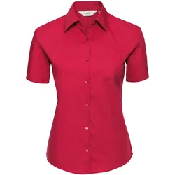 Russell Collection Klassische Baumwoll Popeline Bluse - Kurzarm, classic red, 2XL
