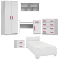 Deine Möbel 24 Kinderzimmer-Set, Weiß, Rosa, Holzwerkstoff, 419x193x206 cm,