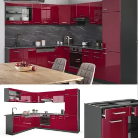 Vicco Winkelküche R-Line L-Form 287 cm Rot Hochglanz/Anthrazit