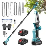 Ovshnrr 2 IN 1 Akku Hochentaster, 6 Zoll und 8 Zoll Mini Kettensäge und Elektro Hochentaster, mit Akku 2x4000mAh, Es 4 Länge Kann Gespleißt Werden, Arbeitshöhe bis 14.1FT für Zweige Beschneiden