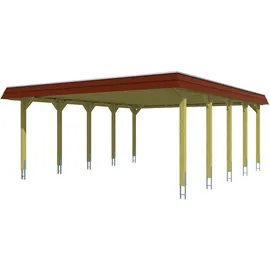 SKANHOLZ Doppelcarport Spreewald 5,85 x 7,41 m nussbaum mit EPDM-Dach und Pfostenanker