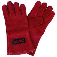 TAINO Grillhandschuhe, Leder, hitzebeständig, mit Fingern, Feuerfest bis 800 Grad rot
