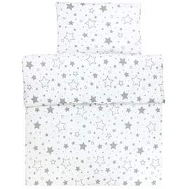 TupTam Kinder Gemusterte Bettdecken Set Ganzjahresdecke Bettdecke Kopfkissen Flachkissen 2tlg., Farbe: Sterne Grau/Weiß, Größe: 135x100 cm