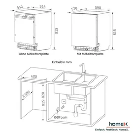 Homex DWFI601449E Einbau-Geschirrspüler (vollintegrierbar, 598 mm)