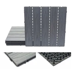 Mendler WPC Bodenfliese HWC-E21, Holzoptik Balkon/Terrasse, 3D-Struktur linear beschichtet-grau ~ 4x je 50x50cm = 1qm