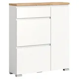 xonox.home Schuhkipper SHOELOVE 95 x 109 x 27 cm weiß / Eiche Dekor mit einer Tür und einer Schublade