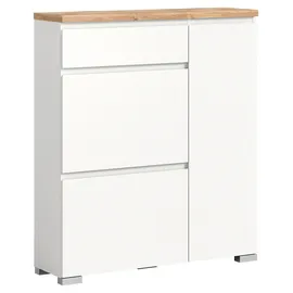 xonox.home Schuhkipper SHOELOVE 95 x 109 x 27 cm weiß / Eiche Dekor mit einer Tür und einer Schublade