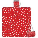 cfpolar Quadratische Picknickdecke, wasserdicht, weiße Punkte, roter Hintergrund, extra groß, 152,4 x 152,4 cm, Outdoor-Stranddecke, leichte, handliche Matte, Tragetasche für Frühling, Sommer,