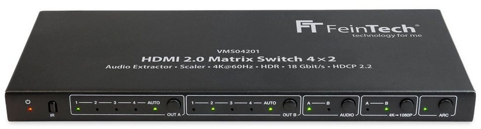 FeinTech Audio / Video Matrix-Switch VMS04201 HDMI Matrix Switch 4x2 mit Audio Extractor, schaltbarer Downscaler schwarz