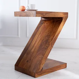 Riess-Ambiente riess-Ambiente.de Massiver Beistelltisch Z 45cm Sheesham Stone Finish Z-Form einzigartige Maserung Wohnzimmertisch Sofatisch Tisch