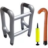 CHUNLINLAODA-Aufblasbare Gehhilfe+Aufblasbarer Spazierstock Aufblasbare Gehhilfe und Gehstock Set Aufblasbarer Rollator für Ihr Kostüm als Oma oder Opa zum Karneval oder als Geburtstag (silbergrau)