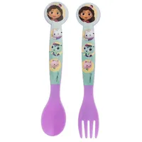tinisu Gabby's Dollhouse Kinder Plastik Besteck Set - 2 Teile Gabbys Puppenhaus