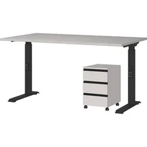 KADIMA DESIGN Büro Set 2-teilig Schreibtisch 140x80cm & Rollcontainer Greige/Schwarz Einstellbar 68-91cm & Soft-Close Made in Germany Kadima Design