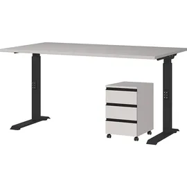 KADIMA DESIGN Büro Set 2-teilig Schreibtisch 140x80cm & Rollcontainer Greige/Schwarz Einstellbar 68-91cm & Soft-Close Made in Germany Kadima Design