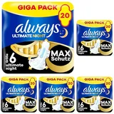 Always Ultimate Night Binden Damen Gr. 6, 20 Damenbinden Mit Flügeln, Super Absorbierend Und Ultradünn (Packung mit 5)