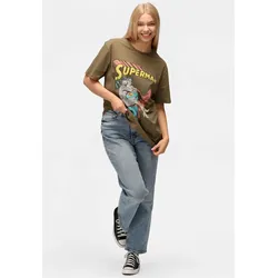 T-Shirt RECOVERED "Superman Comic Graphic", Herren, Gr. L, braun, 100% Baumwolle, bedruckt, casual, normal, Rundhals, Kurzarm, Shirts, mit coolem Superman-Print im Comic-Stil
