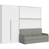 Itamoby Vertikales französisches Klappbett Versia Sofà 140 mit Sofa, Regal und linkem Kleiderschrank mit 2 Türen. Weiß