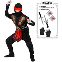 Widmann S.r.l. Kostüm Ninja Kostüm mit Zubehör für Kinder - Rot Schwarz, Japan Krieger Kämpfer Anzug rot|schwarz 116