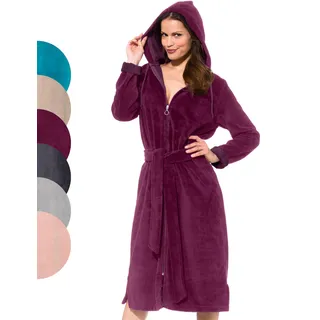 Morgenstern Bademantel Damen Reißverschluss Kapuze Bordeaux XL - XL