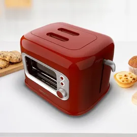 Cecotec Vertikaler Toaster RetroVision Red 700W Leistung, 2 Extra-breite Schlitze, Einzigartiges Anzeige-Design, Bräunungssteuerung, Retro-Design, Staubabdeckung