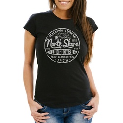 Neverless Print-Shirt Damen T-Shirt North Shore Longboard Retro Surf Motiv Wellenreiten Slim Fit Neverless® mit Print schwarz XS