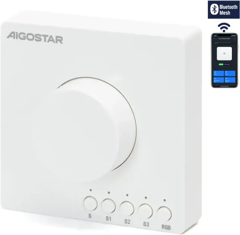 Aigostar Bluetooth Mesh Version/Smart Wandschalter Steckdose/DC Drehdimmer Schalter
