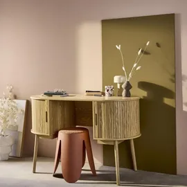 sweeek - Ovales Büro im Holzlook mit zwei Aufbewahrungsmöglichkeiten, L 120cm - Natur - Braun