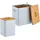 Relaxdays Futterbox, 2er Set, 2 Größen, mit Bambusdeckel Weiß,Hellbraun