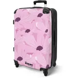NoBoringSuitcases.com® Koffer Kinder Groß 67x43x25 cm Reisekoffer Kinderkoffer 4 Rollen Leicht Trolley Große M Hartschalenkoffer für Jugendliche Blumen - Muster - Rosa