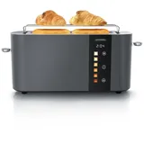 Arendo Toaster Edelstahl, Langschlitz, Touch Display, Restzeit & Bräunungsgradanzeige, 1 langer Schlitz, für 2 Scheiben, 1000 W, Brötchenaufsatz, Wärmeisoliert, Toast-Symbole für Bräunungsgradauswahl schwarz