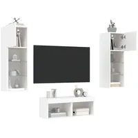 4-tlg. TV-Wohnwand mit LED-Leuchten Weiß