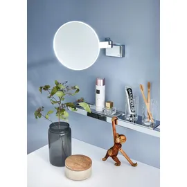 EMCO LED Rasier- und Kosmetikspiegel, Wandmodell, Doppelgelenkarm, Vergrößerung 5-fach, rund, Stecker 109506040 chrom
