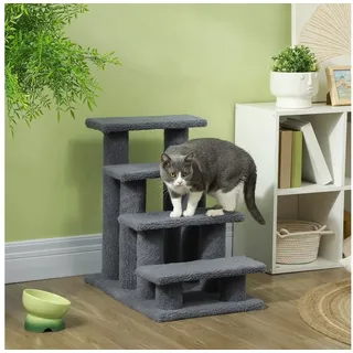 Elegear Kratzbaum 63,5x43x60cm Tiertreppe Katzentreppe mit 4 Stufen Grau, Katzentreppe für Katzen und Hunde, ideal für Senioren & kleine Tiere grau