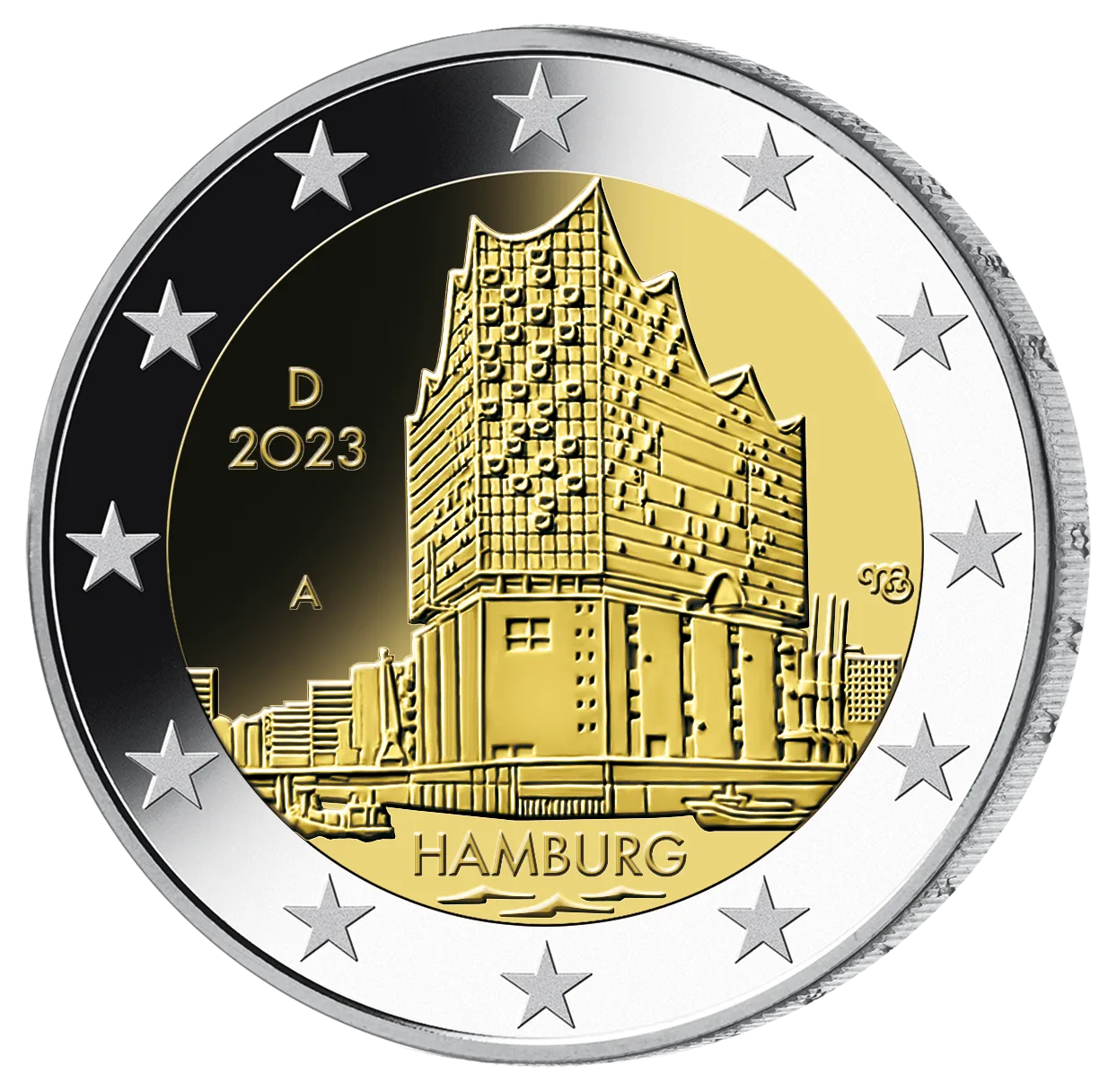 2-Euro-Komplettsatz 2023 "Hamburg – Elbphilharmonie" – Stempelglanz