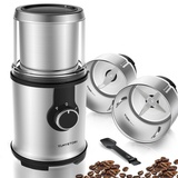 Kaffeemühle Elektrisch,Yumystori 350W Gewürzmühle Elektrisch und Kaffemühle, 110g Füllmenge Elektrische Kaffeemühle Edelstahl für Kaffeebohne Leinsamen Nüsse Gewürze Getreide