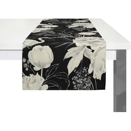 ADAM Audio Tischläufer ADAM "Eden" Gr. 1, schwarz-weiß (schwarz, weiß), B:150cm L:50cm, Bio-Baumwolle, Tischdecken, GOTS organic,zertifiziert durch CERES 0242Made in Germany