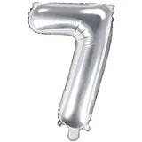 Folienballon Zahl 7 silber 86 cm Heliumballon groß Zahlenballon XXL für Helium und Luftfüllung inkl Strohhalm Party Dekoration Geburtstag Jubiläum